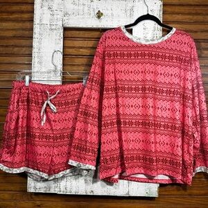Pink Patterned Snowflake Loungewear Shorts Set